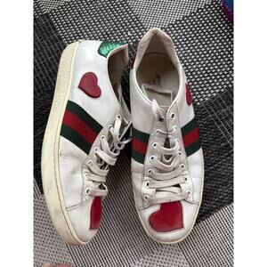 Gucci Ace Red Heart White Leather Trainers Women's 39 435638 Striped Sneakers